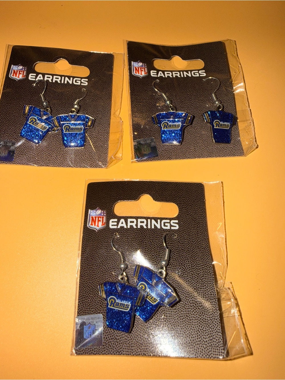 NFL Blue Glitter Rams Jersey Earrings - Team Logo Dangles
